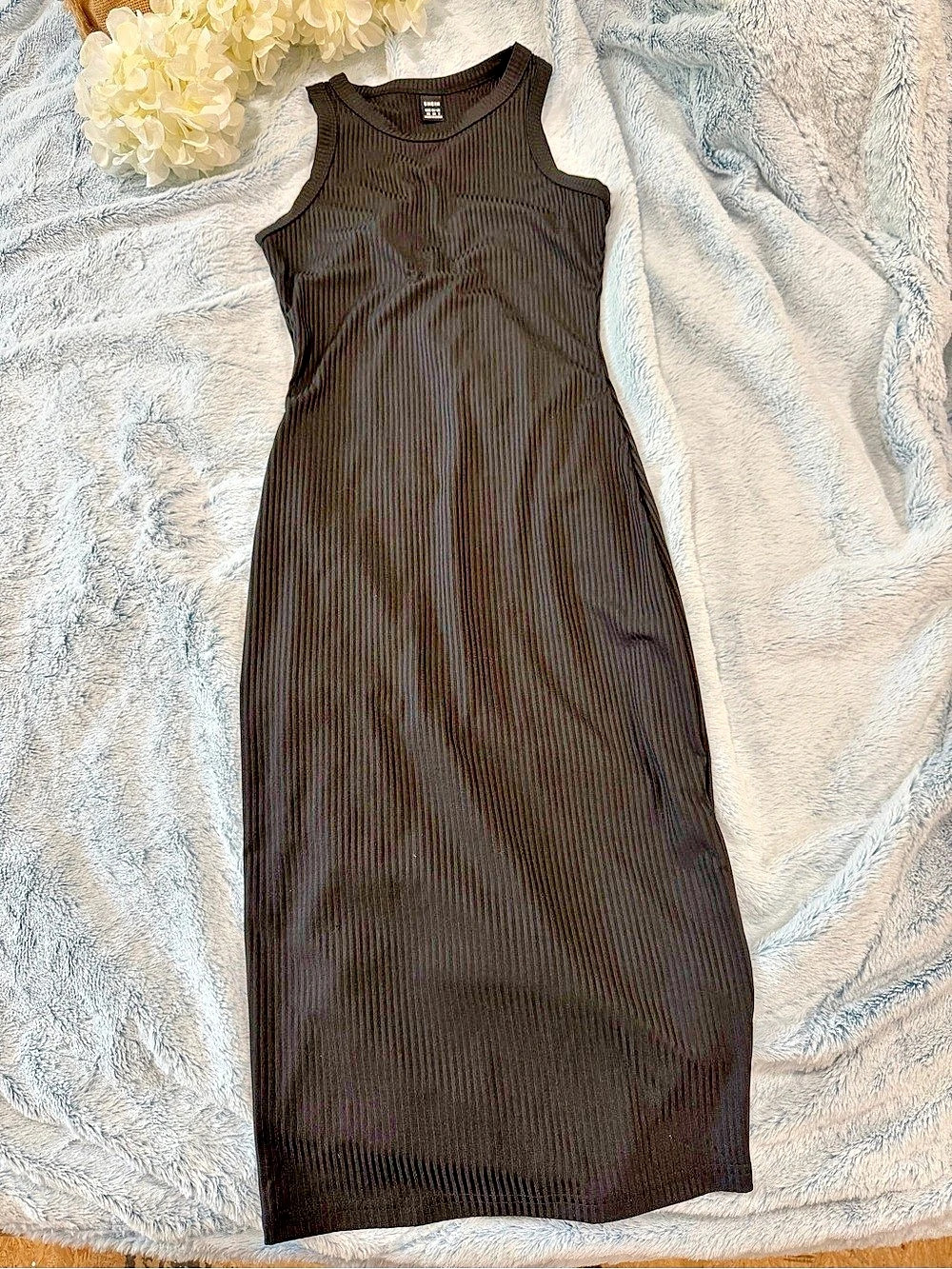 SHEIN Ribbed Knit Midi Dress Black Ribbed Maxi Dress XS